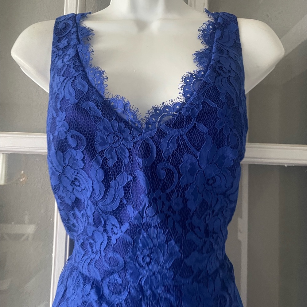 Monique Lhuillier Royal Blue Lace Midi Dress - Picture 5 of 8